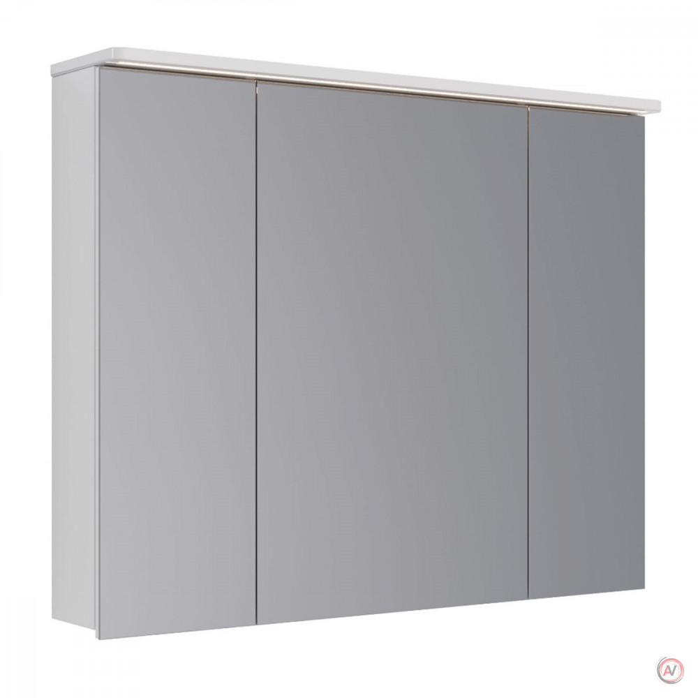 Шкаф зеркальный Lemark ZENON 100х80 см 3-х дверный, с козырьком-подсветкой, с розеткой, цвет корпуса: Белый глянец